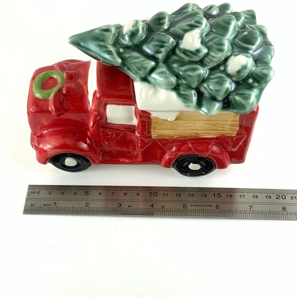 Christmas Canister Farm Vintage Truck Cookie Jar Treat Jar Hand Painted Ceramic - Picture 4 of 16